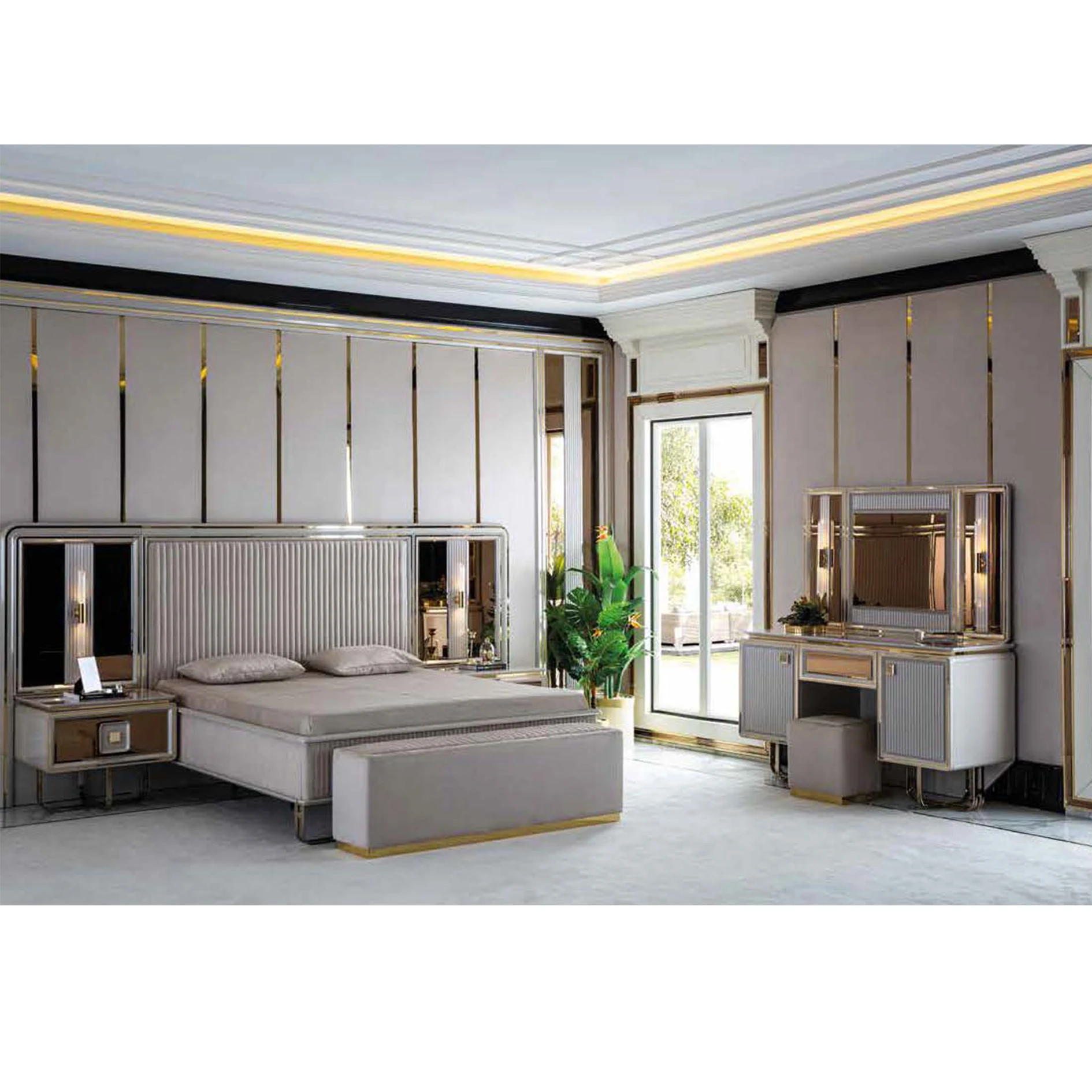 Luxurious Bedroom Furniture Set with Functional Wardrobe Luxury Glossy ...