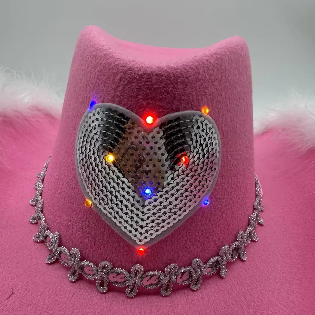 Cowgirl Hat Pink Pink Cowgirl Hat With Feather Boa & Heart  display picture 3