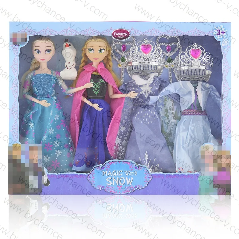 Лидер продаж праздничный подарок рождественский для молодых девушек роскошный игрушечный набор кукла принцессы Анны Эльзы с 2 комплектами платьев короной