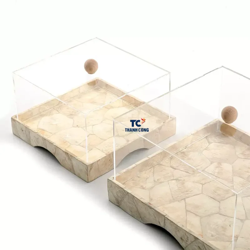 TOP New Latest Design Natural Mother of Pearl Chocolate Stand Display MOP Serving Tray With Acrylic Cover for Ramadan Eid Mubara