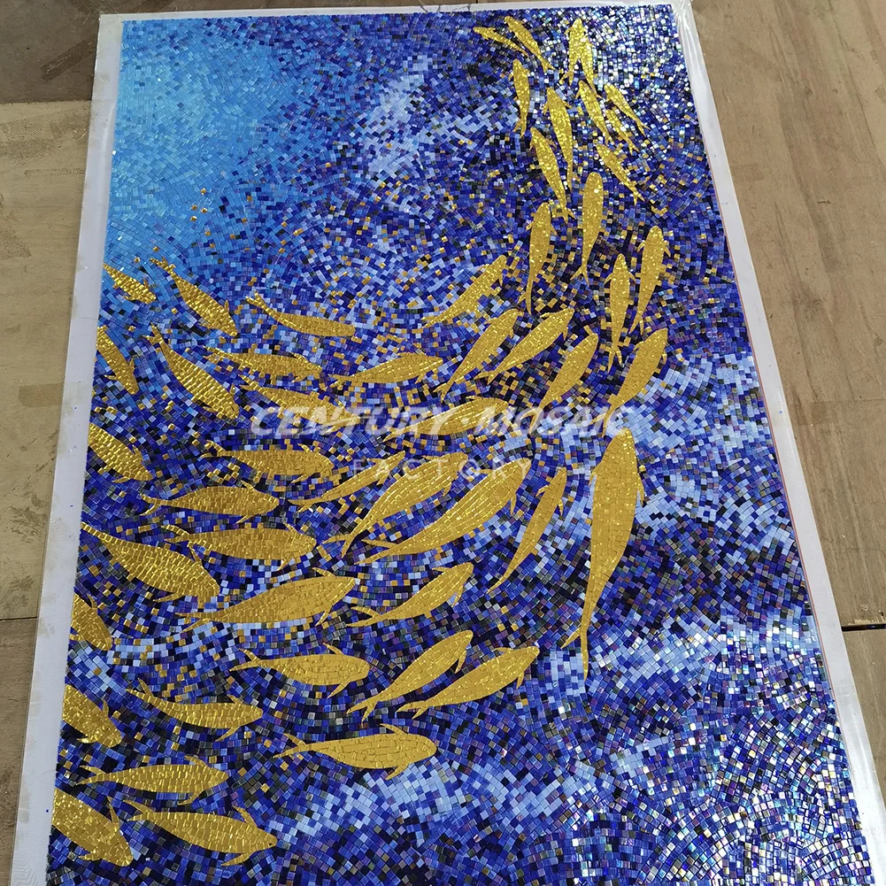 Centurymosaic Customized Handmade Fish Picture Patterns Glass Mural Art Mosaic Tile for Wall Thailand Factory