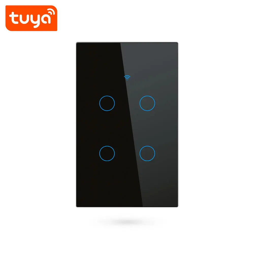 Tuya 4CH Smart WiFi Touch Switch US Standard 4 Gang Wall Light Switch Support Voice Control Alexa Google PST-TY-U4