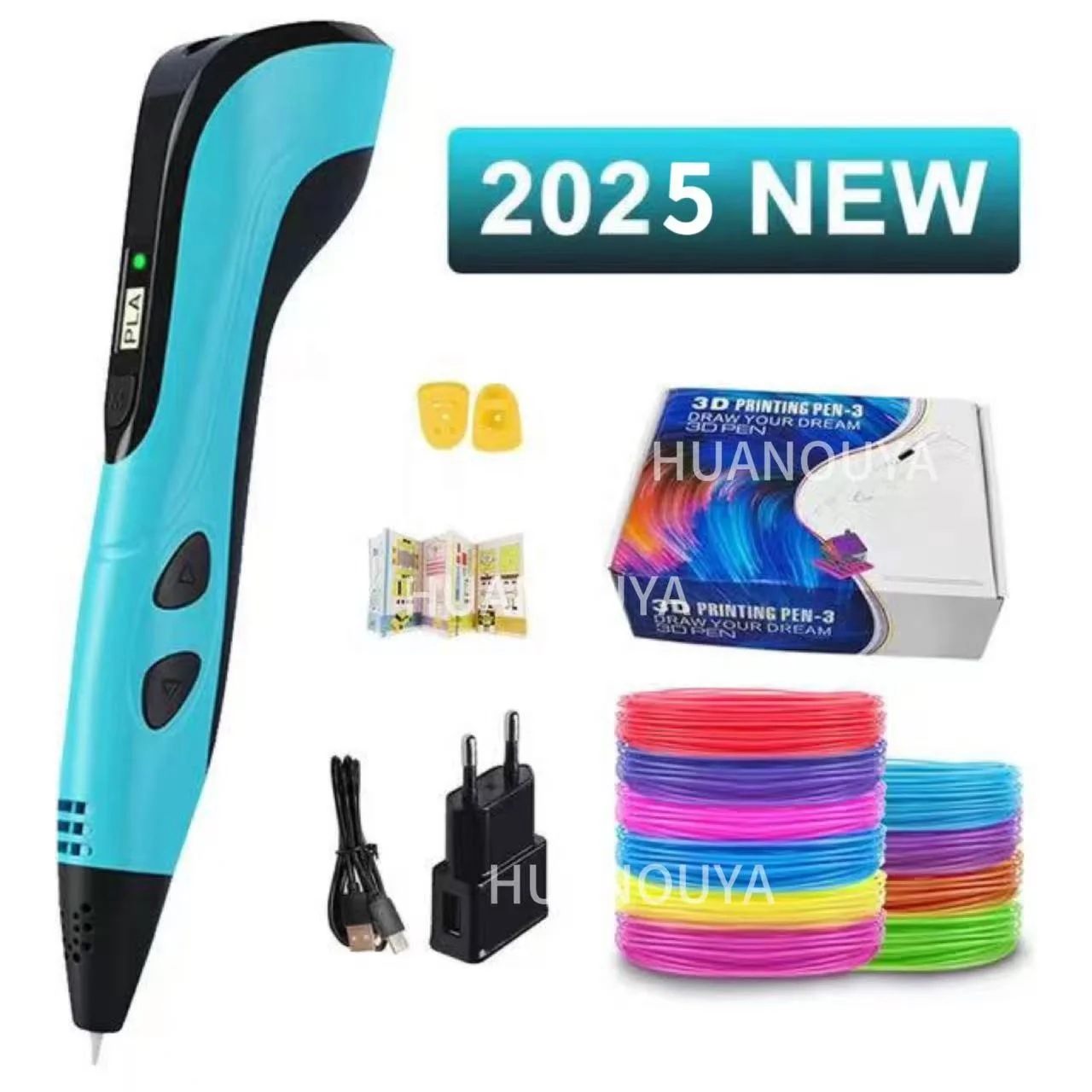 2025 NEW Model 3D Printing Pen With 10colors*5m PLA Filament Refill and Stencil DIY 3 D Printer Drawing Pens