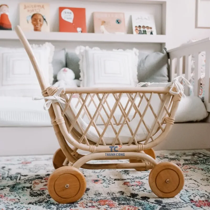 Doll Pram For Kids Toddler Toys Handwoven Stroller For Dolls Rattan