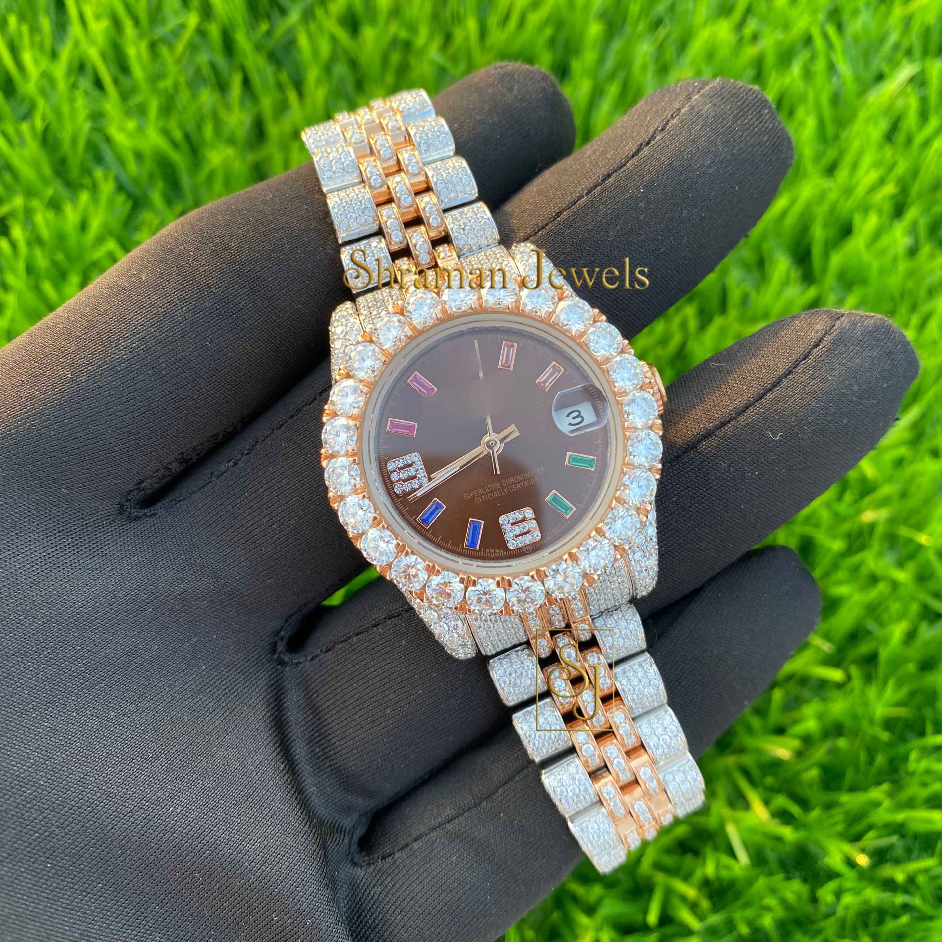 Lady Iced Out Watch With Moissanite & CZ Color Baguette Cutting & Round Brilliant Diamonds for Women Gifting Hip Hop Collection