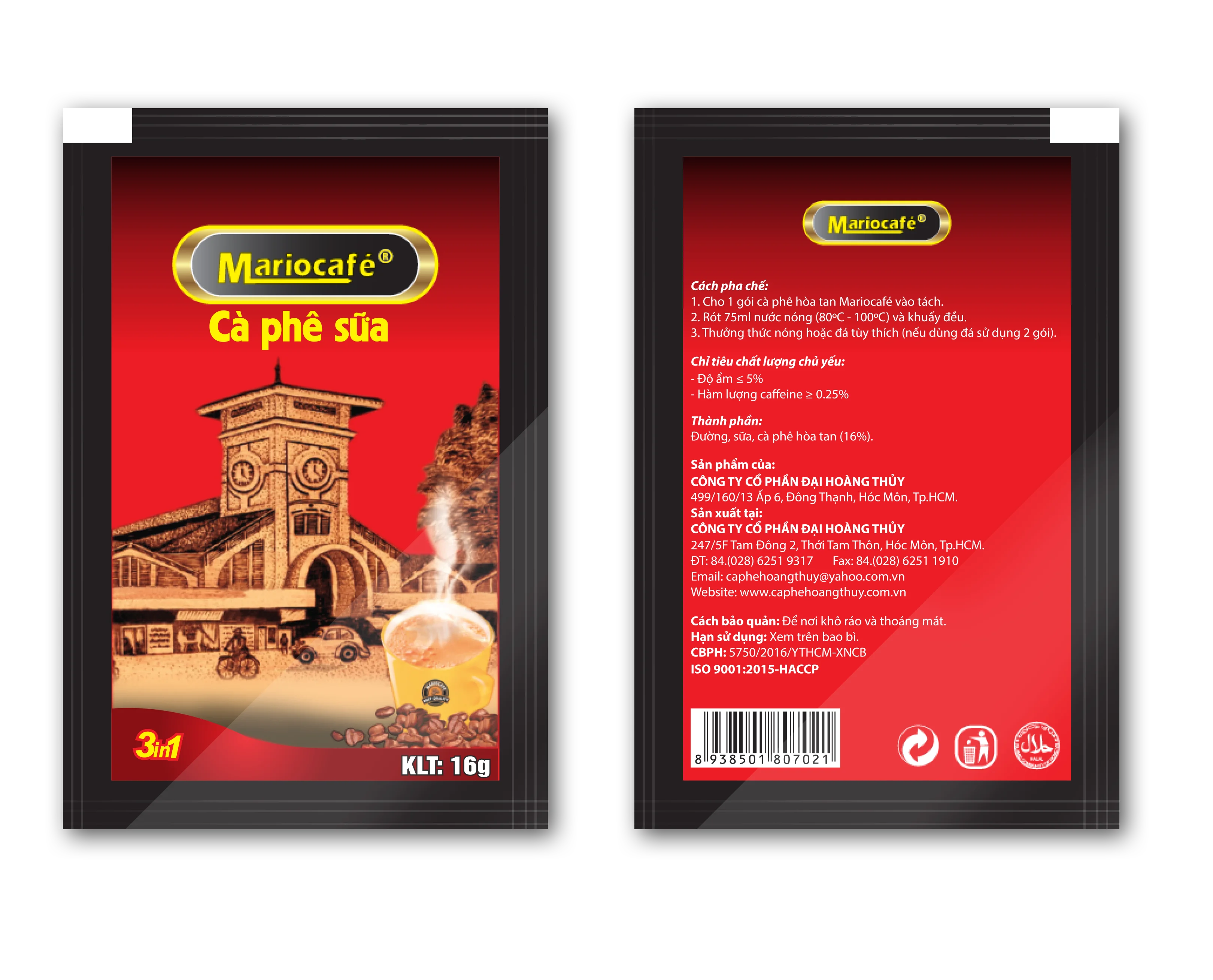 Высококачественный мгновенный кофе 3 в 1 MARIO Cafe HACCP ISO 9001:2015 сделано Вьетнаме удобное использование 16 г/мешок оптовая