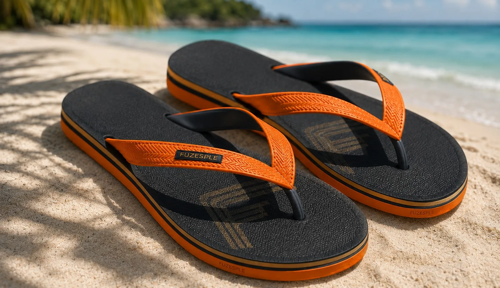 Black and orange custom EVA beach flip flops by FUZESPLE