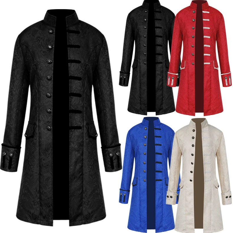 Baige Medieval Anime Cosplay Costumes Mens Clothing Vintage Black Long Jacket Gothic Steampunk 8543