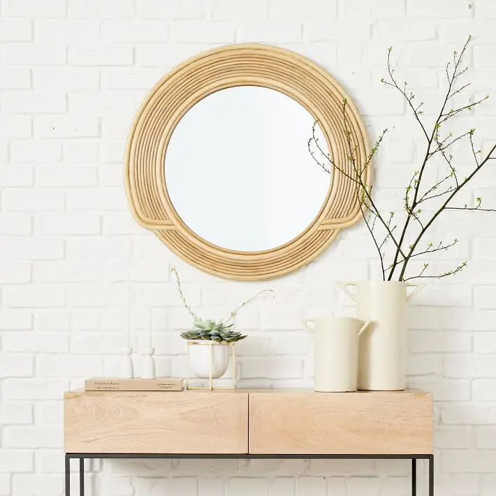 Exquisite Border Modern Design Handmade Wall Mirror Made Of Rattan Wall