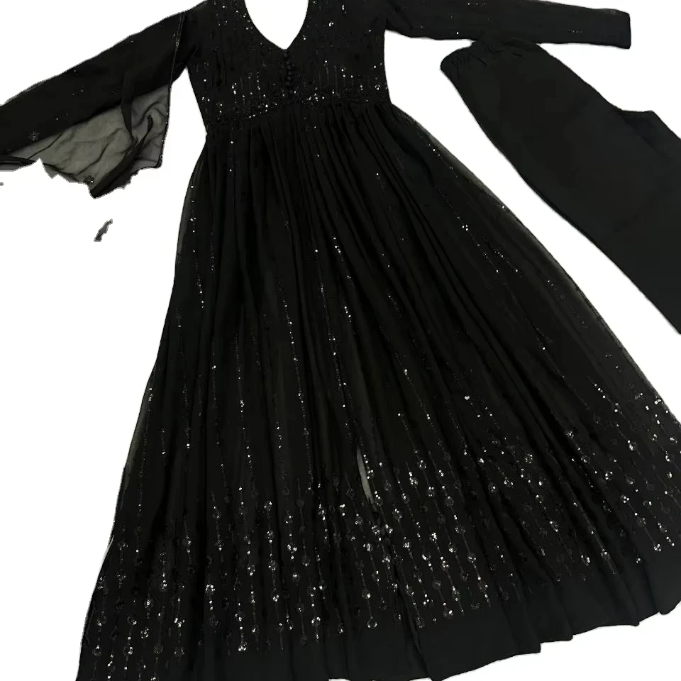 Black Color O Neck Customized Color Elegant Georgette Anarkali Gown for Women Fashion Outfit India