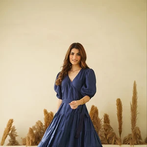 Women's Spring Summer Maxi Linen V Neck Dress Plus Size Wrap Dress with Waist Tie Natural Waistline Woven Linen Clothing