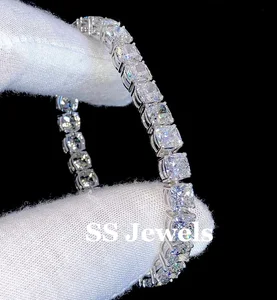 Cushion Cut Moissanite Tennis Bracelet 925 Unisex Luxury Silver Rhodium Plated Claw Setting Iced Out Fine Charm Birthday Gift