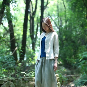 Linen Tank Top Women's Long Sleeve V Neck Sweet Breathable Eco-Friendly Summer Style Available Big Size