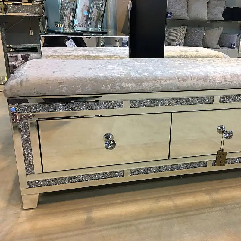 Алмазный блеск спальня 2 ящика грудь зеркальный бархатный оттоманский стул скамейка для хранения