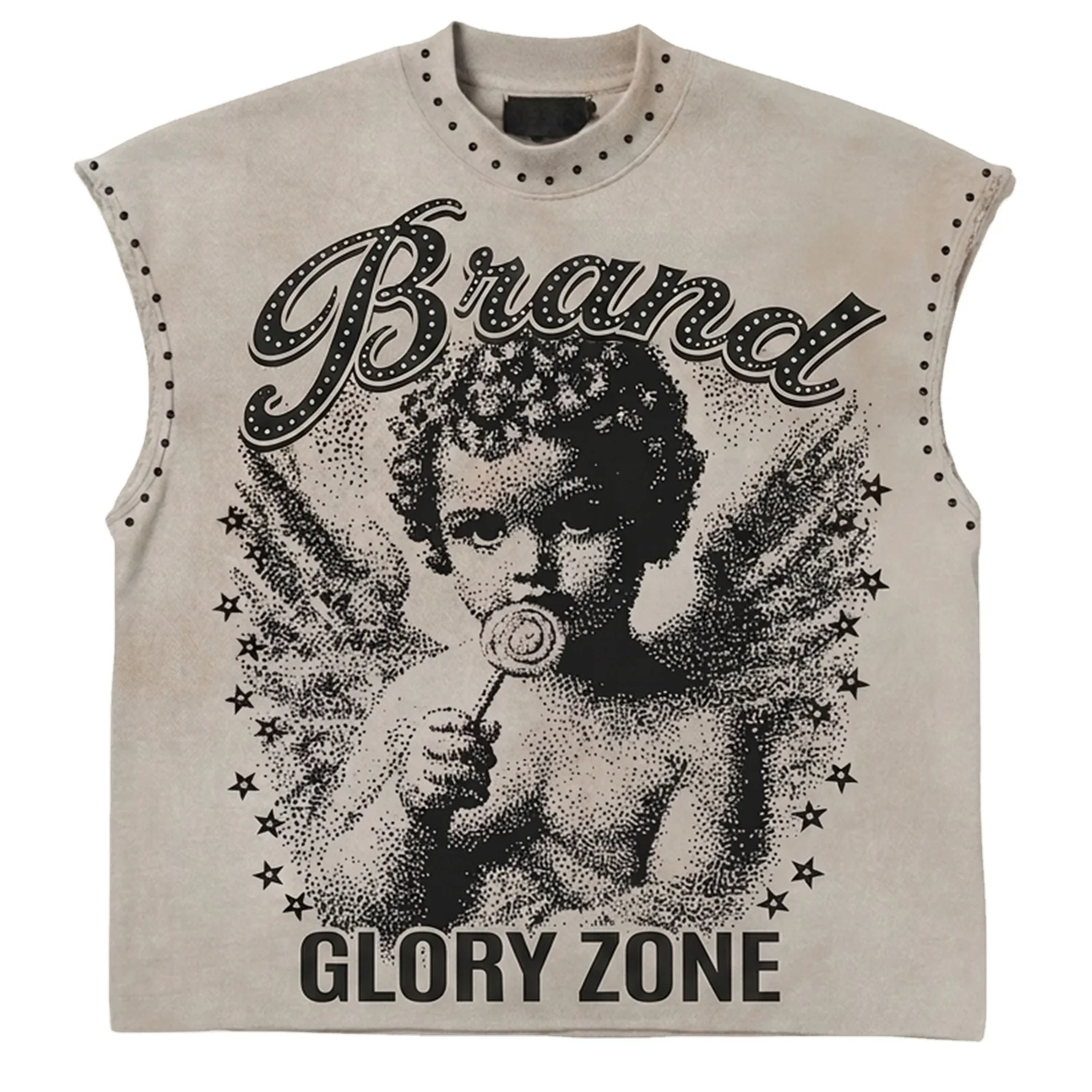 Glory Custom Oversized Rhinestone Graphic Print Tank Top 100% Cotton Fabric Sleeveless T Shirt For Unisex Street Wear