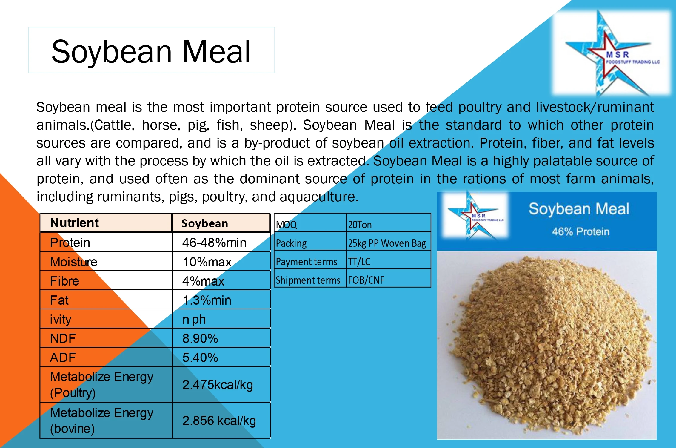 High Protein Soybean Meal Poultry Animal Feed Livestock Feed Soybean