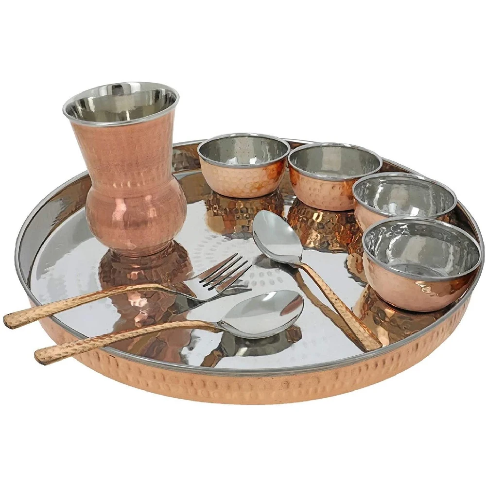 king International Copper Dinner Set of 5pcs 1 Plate 1 Glass 1 Spoon 2 Curry Bowl Architectural/Ornamental Corrosion Resistance