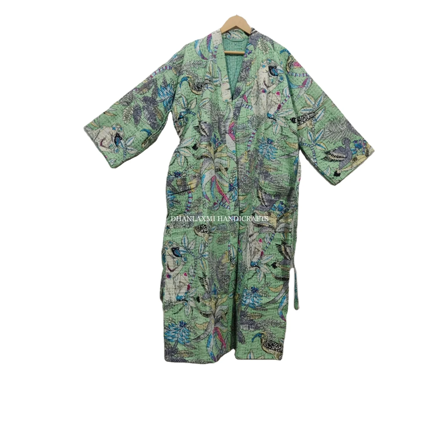 Monkey Printed Maxi Gown Dress Handmade Wholesale Kimono Style Kantha ...