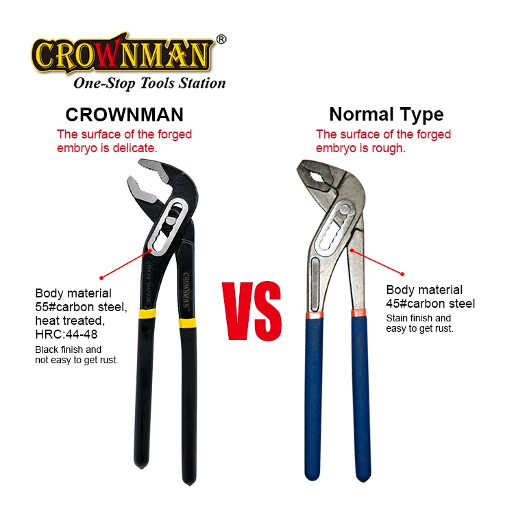 CROWNMAN Holding Tools 10" Groove Joint Pliers Hand Tool Durable Hardware Wrench Multi Purpose Carbon Steel Water Pump Pliers