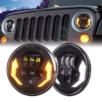 High Power 7 inch round led headlights with White Drl Amber Turn Signal motorcycle lighting system  for JEEP Wrangler