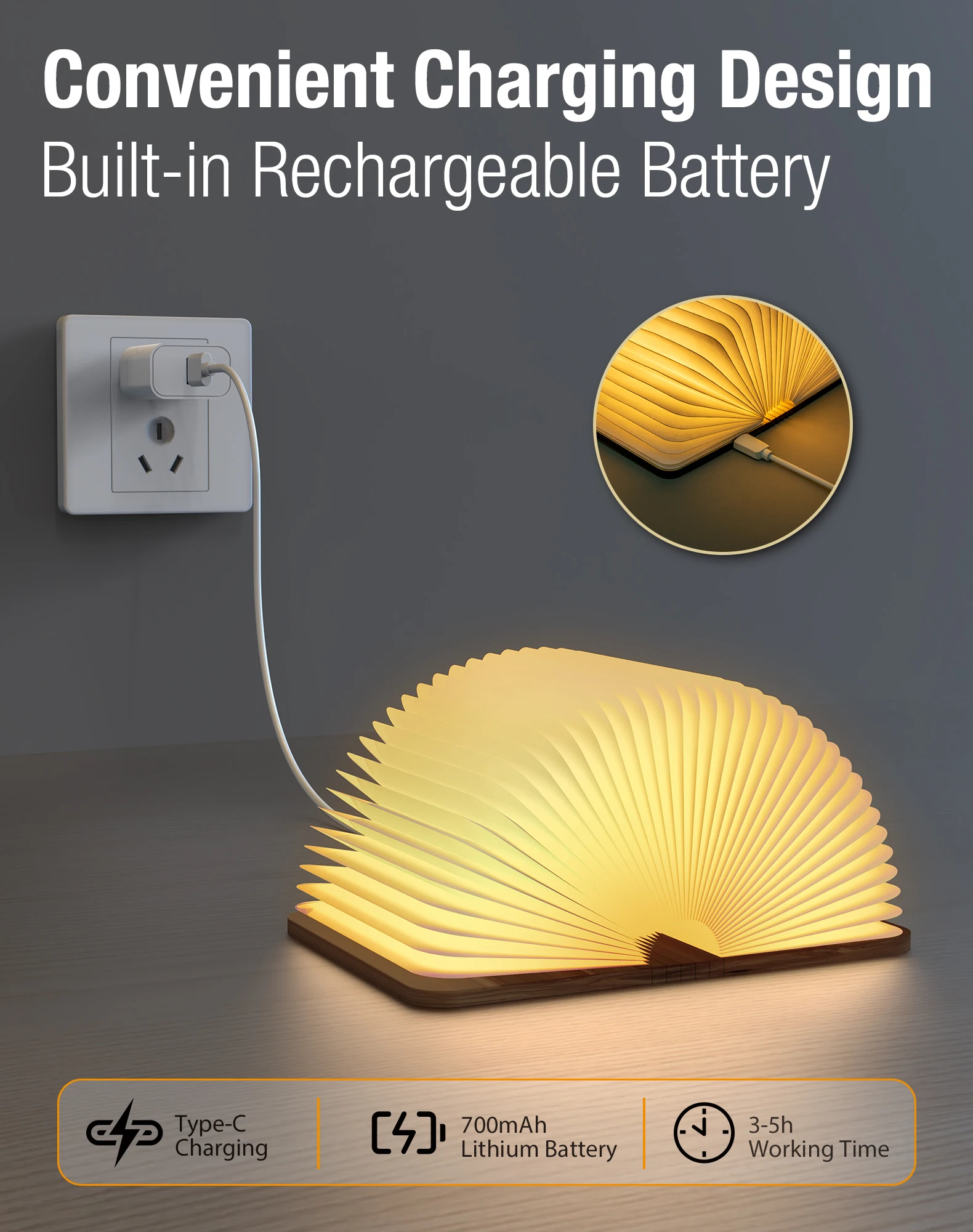 Corporate Gifts Idea Portable Reading Light Creative Magical Led Wooden Folding USB Rechargeable Book Lamp Gift Custom