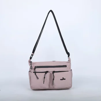 Women's Unisex Large Capacity Multi-Pocket Casual Nylon Messenger Bag Solid Color Zipper Waterproof for Commute Travel