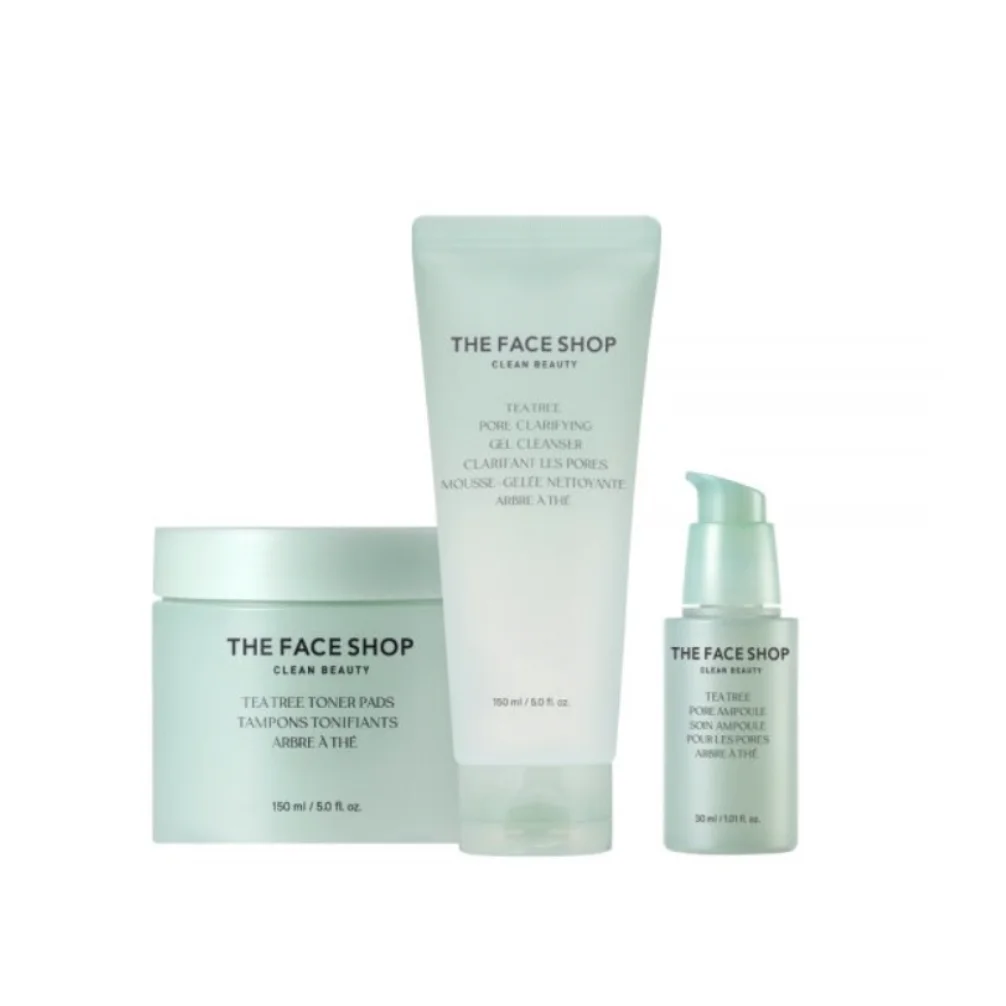 THEFACESHOP 3-in-1 Tea Tree Pore Care Starter Kit Aloe Vera Vitamin Hyaluronic Acid Firming Creams Optimum Skin Care for Adults