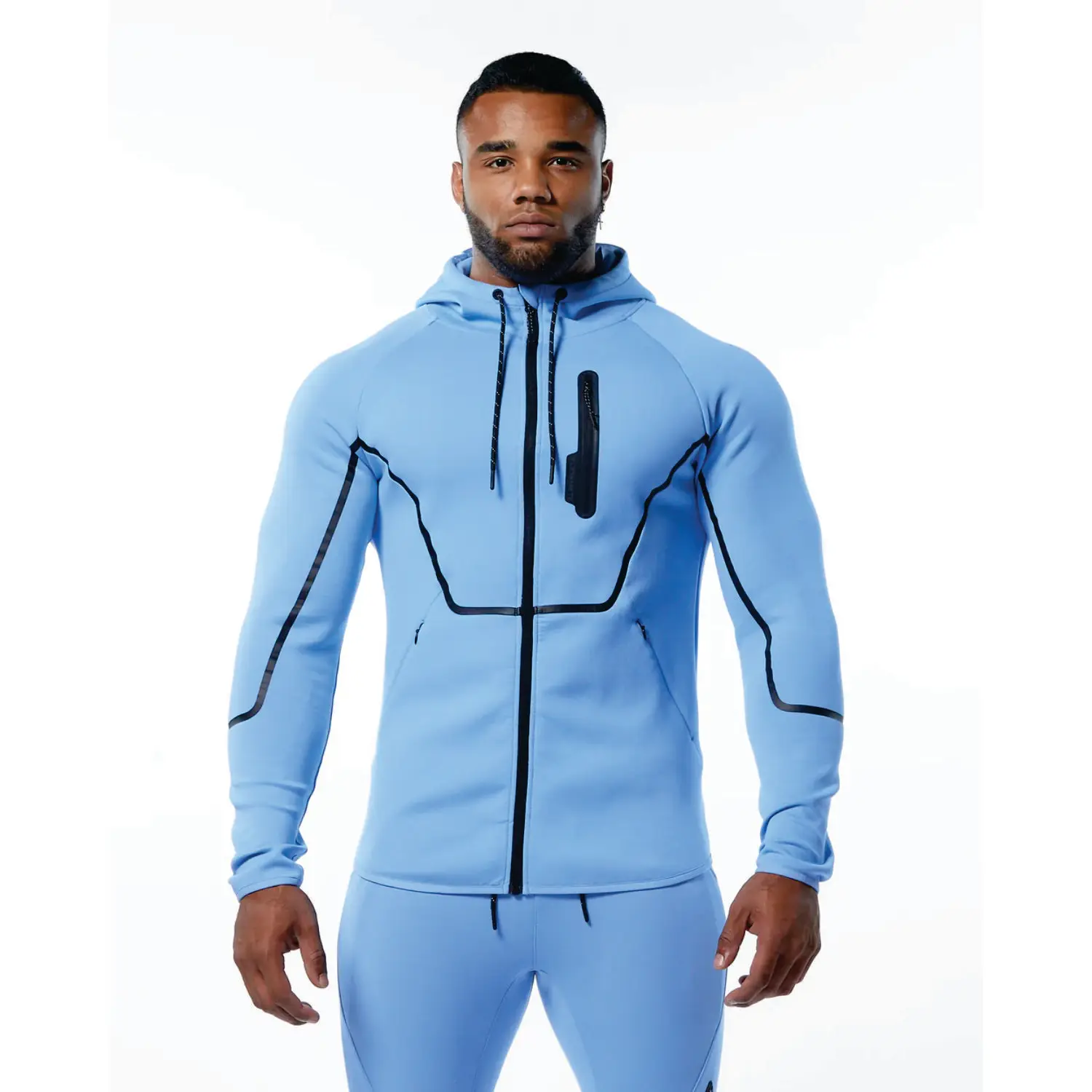 Source Sky Blue Men's Interlock Knit Hoodie With Fitted Trouser Slim Fit  Hooded Tracksuit For Men Drawstring Fitted Hoodie on m.alibaba.com