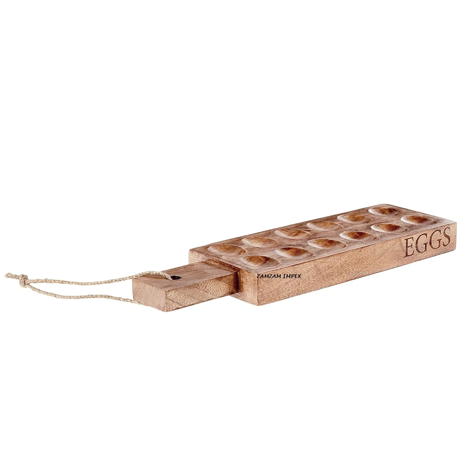 Handcrafted Mango Wood Deviled Egg Tray with Handle  12 Slot Wooden Egg Serving Platter for Parties and Kitchen Use