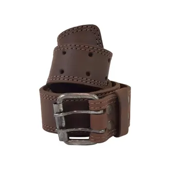 Two Row Stitch Reinforced Leather Belt Double Prong Buckle