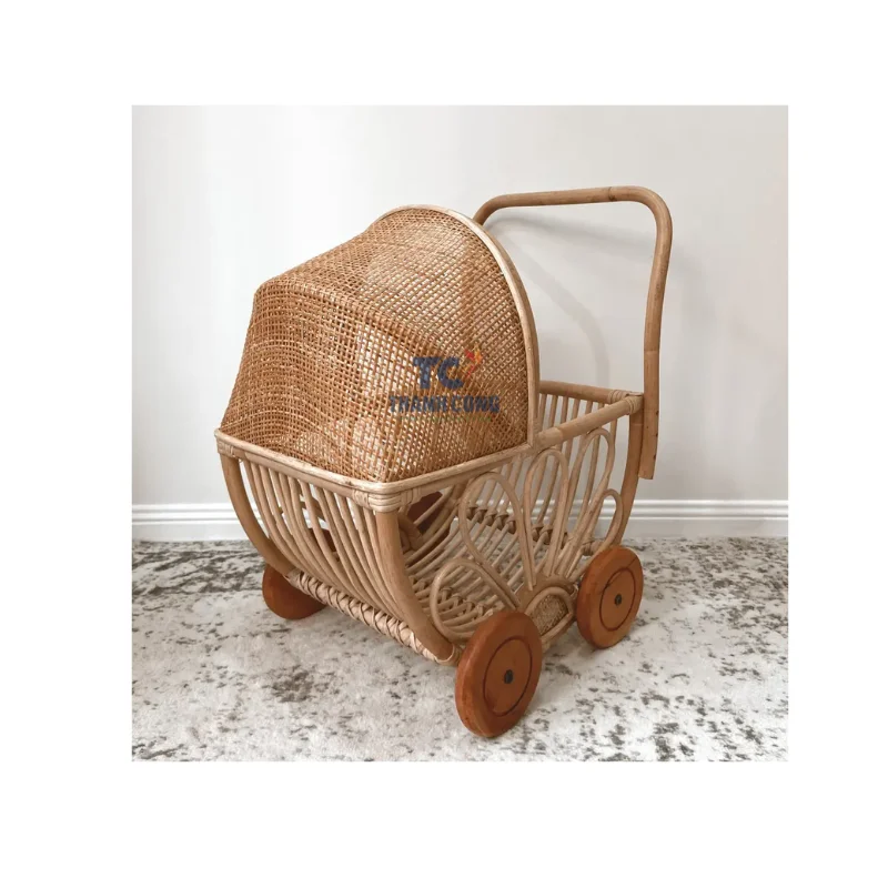 Wholesales Cute Rattan Dolls Pram Kids Baby Stroller Hot Sell New