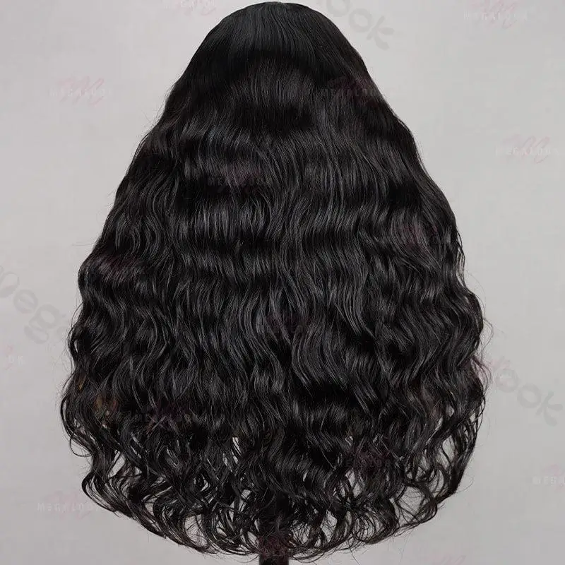 Halo Braided Ocean Wave Double Drawn Natural Black Human Hair Wig 6x5 Glueless Lace Pre Bleached Tiny Knots Lace Wig
