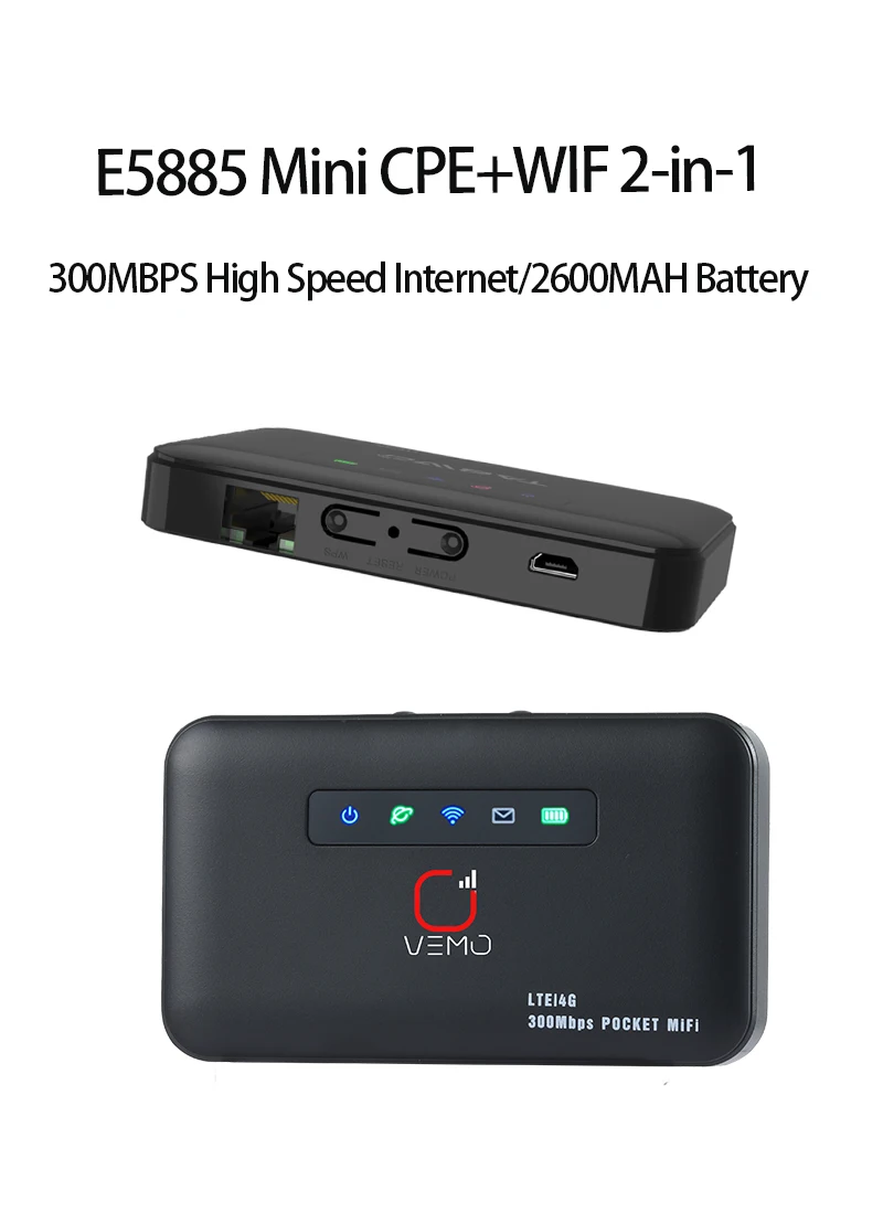 E5885 Pocket Wifi Router 4g Mini Router With Sim Card RJ45 Lan Port 4g Lte Router With Sim Card for Home 2600mAh Battery
