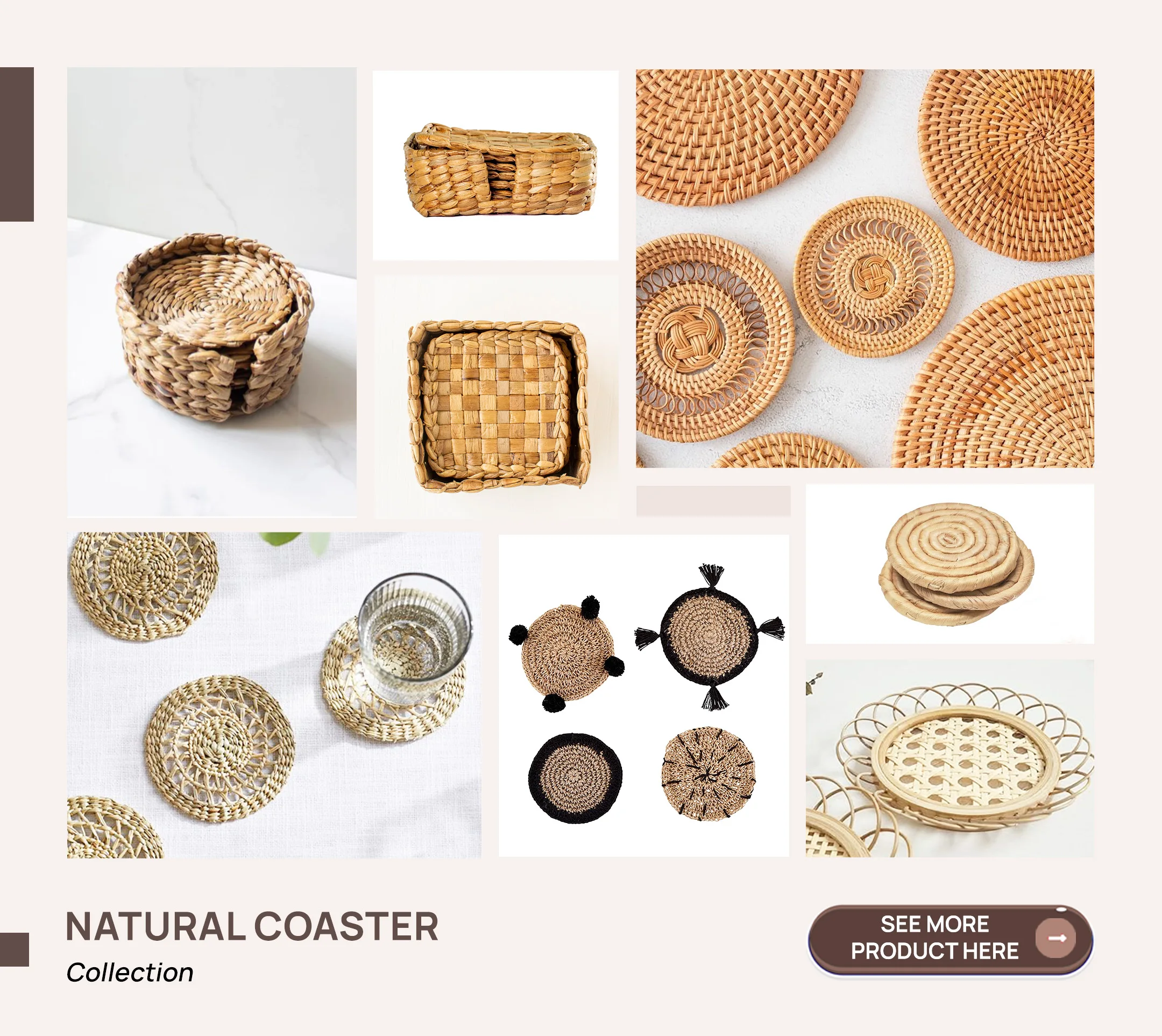 High Quality Natural Material Rattan Coaster Recessed For Table Dinning