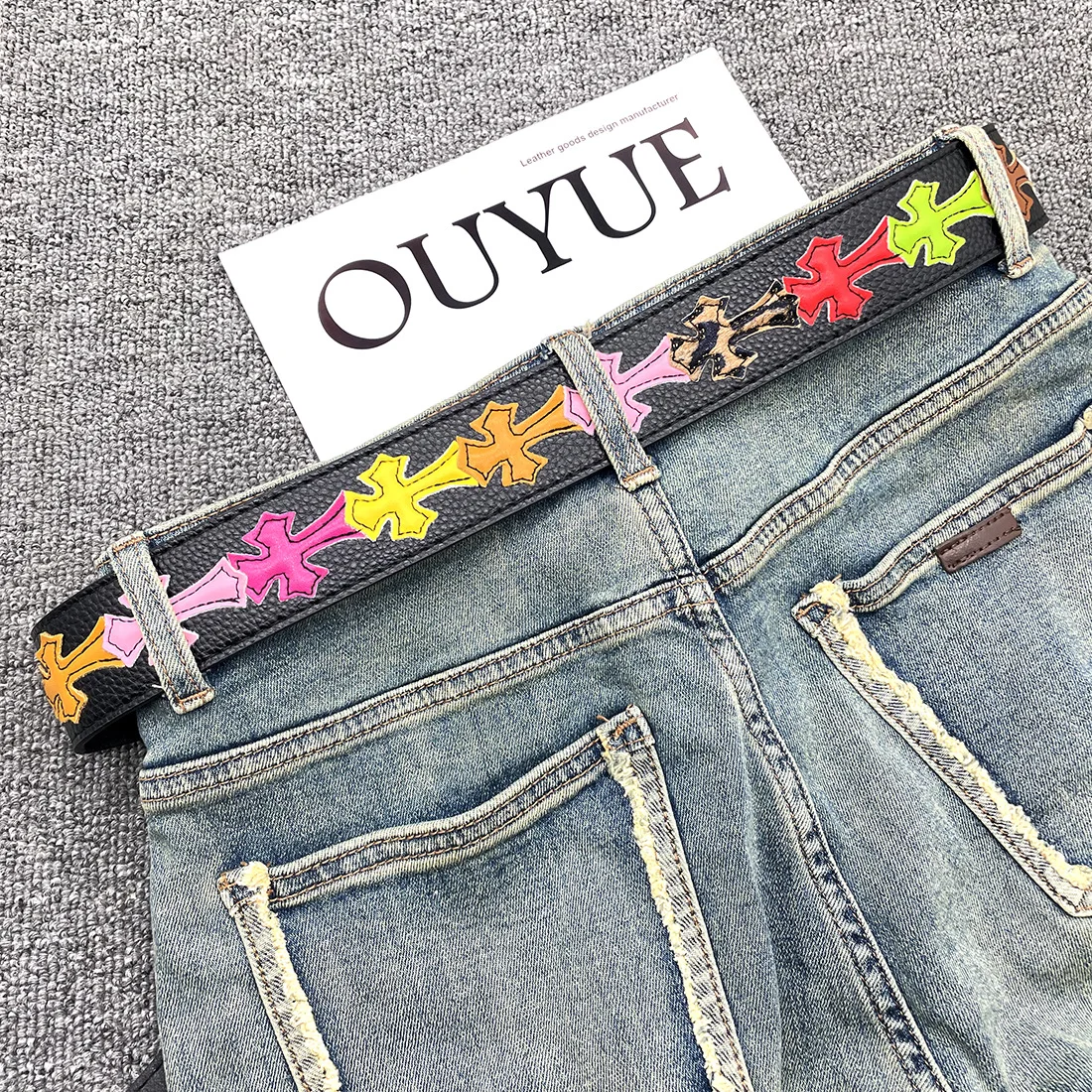 Wholesale Men's Retro Fashion Belt Personalized Colorful Youth Style Ancient Cross Classic Star Alloy Buckle Leather Belt