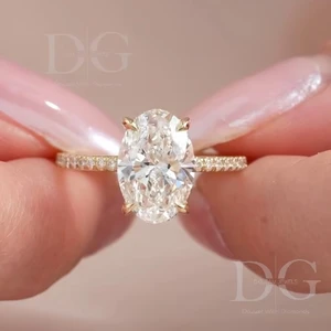 The Pave Kamellie Set With 3 Carat Oval Diamond Solitaire Engagement Ring, Claw Prongs, Diamond Ring, Wedding Ring for Her