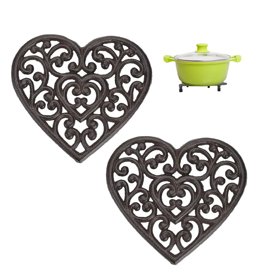Blue Colored Cast Iron Heart Trivet Decorative Cast Iron Trivet for Kitchen Countertop Dining Table Vintage Design Kitchenware