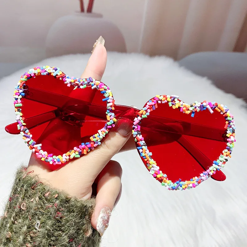 Logo Custom Fashion Cute Cake Candy Colors Party Glasses UV400 Y2k Love  Heart Sunglasses for Women