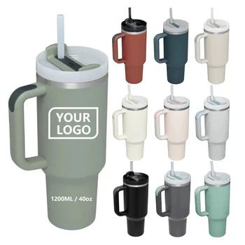 Coffee tumbler Custom h2.0 40 oz tumbler with handle and straw lid stainless steel outdoor mug coffee tumbler