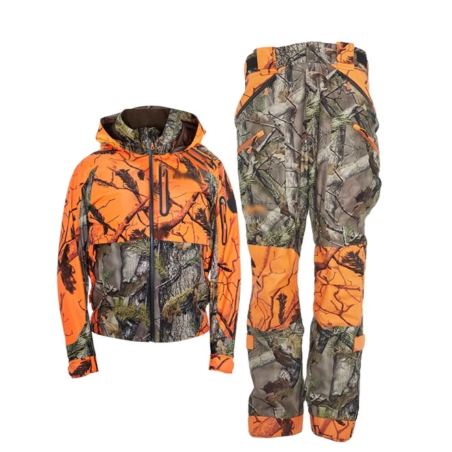 Breathable 2024 Customized Orange Hunting Clothes Waterproof Men's Breathable Camouflage Duck Hunting Suit
