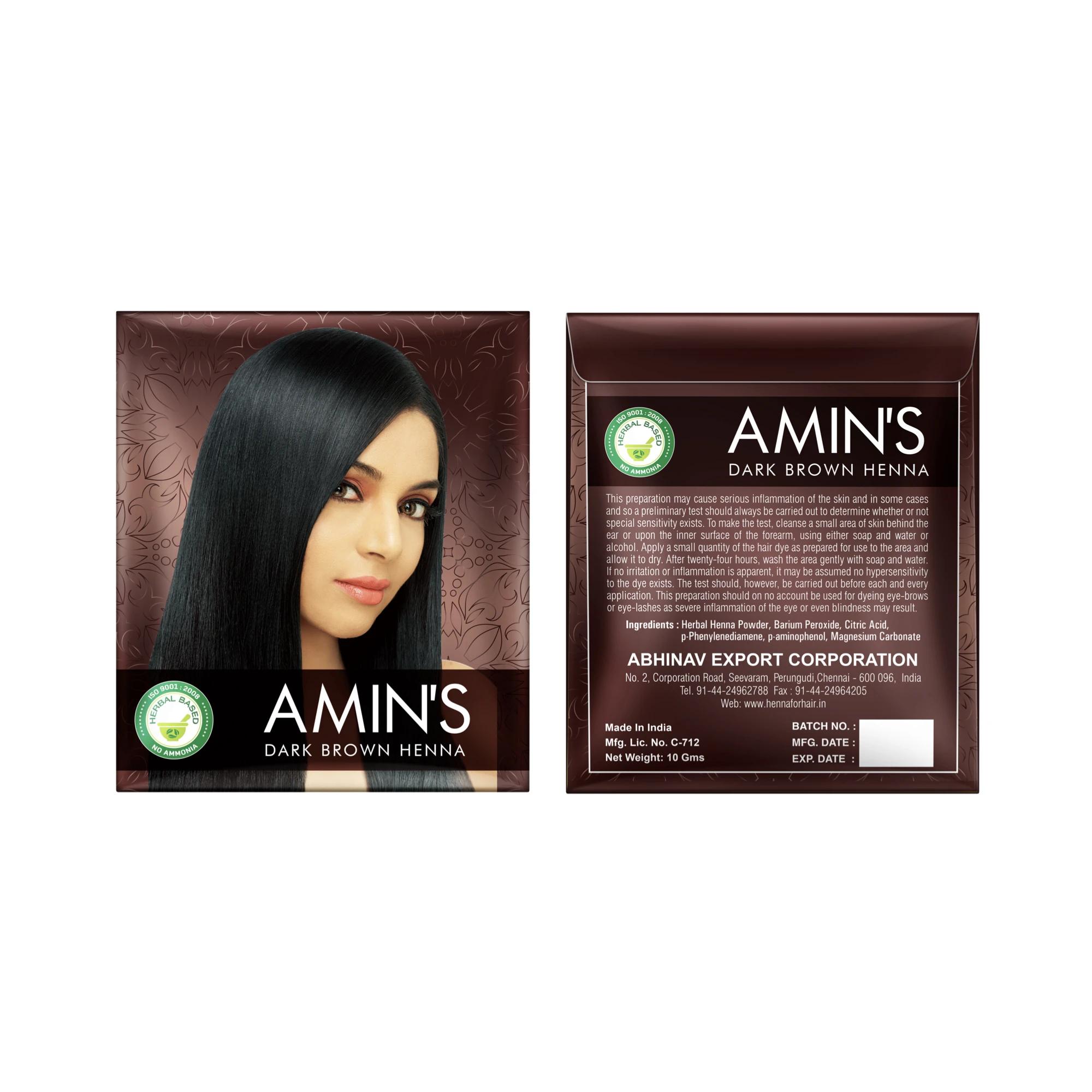 Amin's Chestnut Henna Hair Dye Powder Dark Brown No Ammonia Henna Based