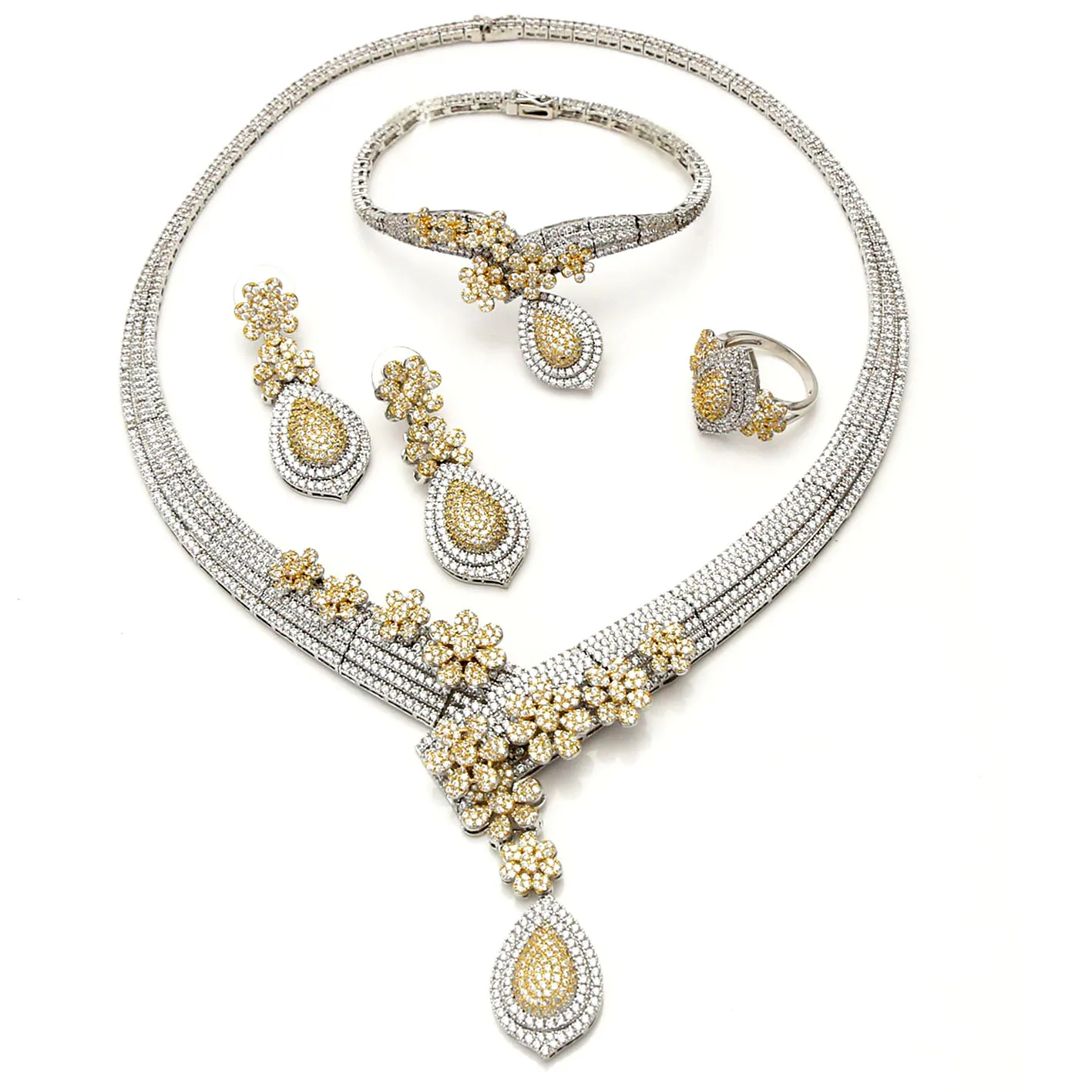 Zhuerrui Luxury Brazilian Gold Design Jewelry Set Highend Crystal Necklace Jewelry Sets