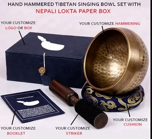 Hammered Singing Bowl Set With Box Cushion And Mallet Himalayan Singing