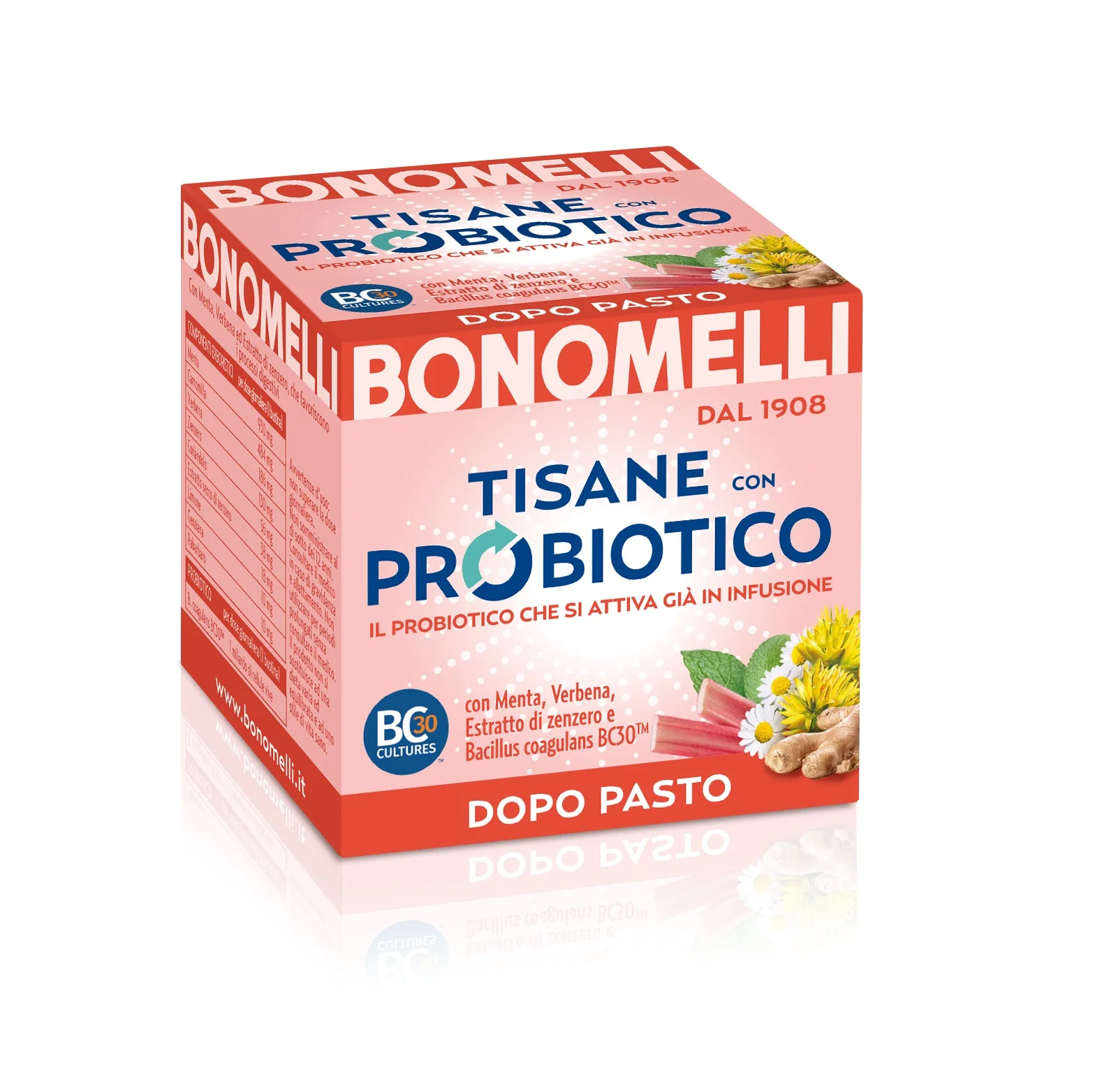Top Quality Italian Herbal Tea with Probiotics Bonomelli 10 Sachets in a Tea Box for Good Digestion and Intestinal Flora Balance
