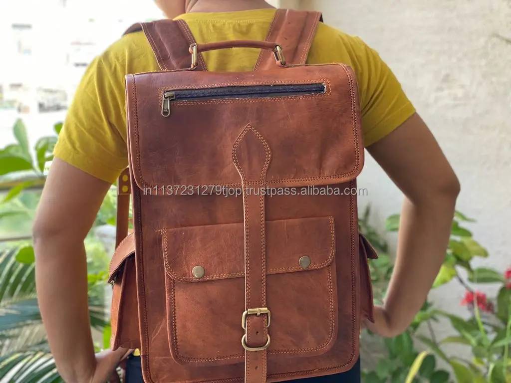 Brown Real Leather Backpack Handmade Goat Leather Rucksack Bag 11*15 Inch  Unisex Backpack