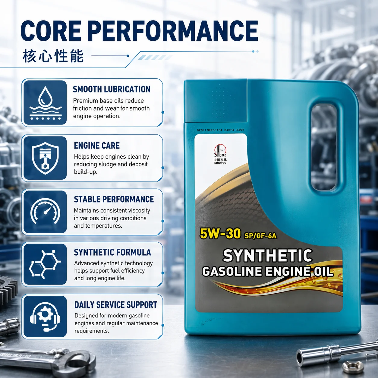 SINOPEC 全合成エンジンオイル 5W-30 API SP/ILSAC GF-6A ガソリン車用