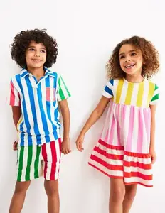 Blue and Red Striped Dress T Shirt Couple Set Kids Family Clothes New Design Custom