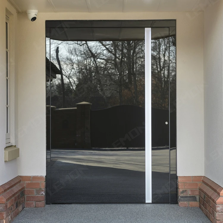 LED Light Design Modern Entry Black Main  Villa Front Stainless Steel Pivot Doors With Smart Lock