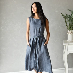 Wholesale Summer Women Formal Knee-Length Lace Natural Woven Cotton 100% Cotton Anti-Static Pockets High Quality Dress