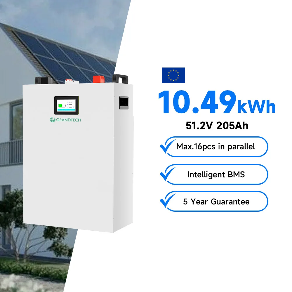 Batterie al litio a bassa tensione per uso residenziale Grandtech, pacchi da 10 kWh, 30 kWh, 50 kWh, 100 kWh e 160 kWh, batterie per accumulo energetico LiFePO4